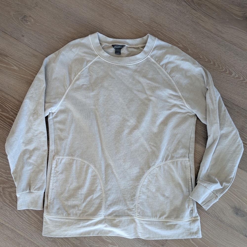Eddie Bauer Women's Mineral Wash Terry Crew Sweatshirt: Cream/Ecru, sz S